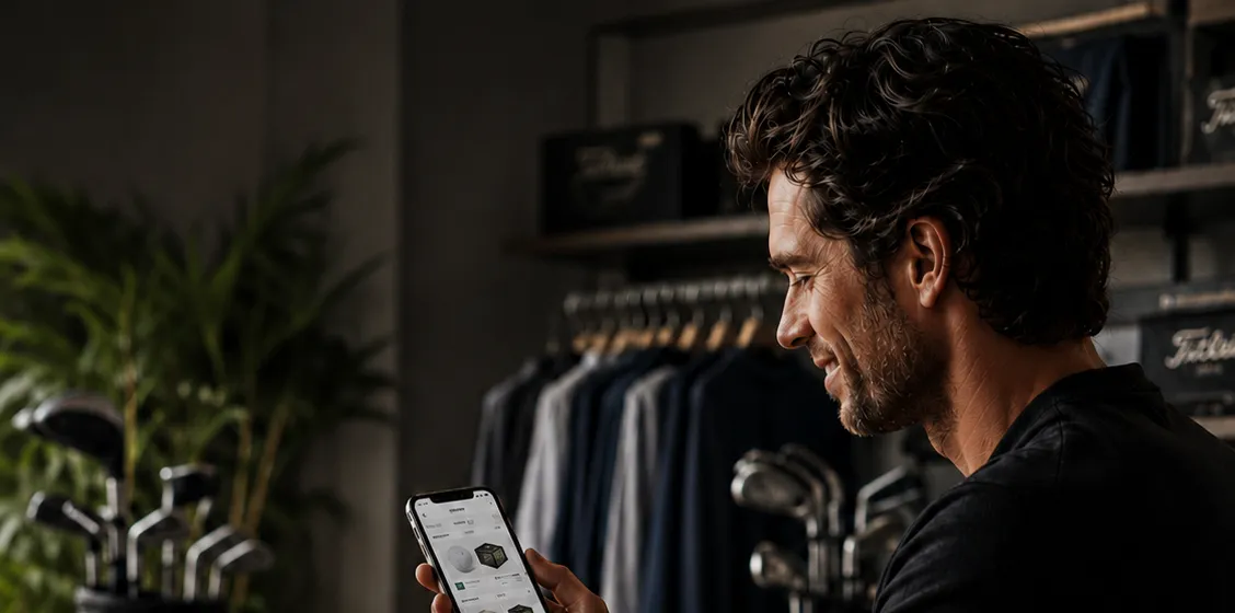 Shopper using the AI Shopping Assistant in a golf shop