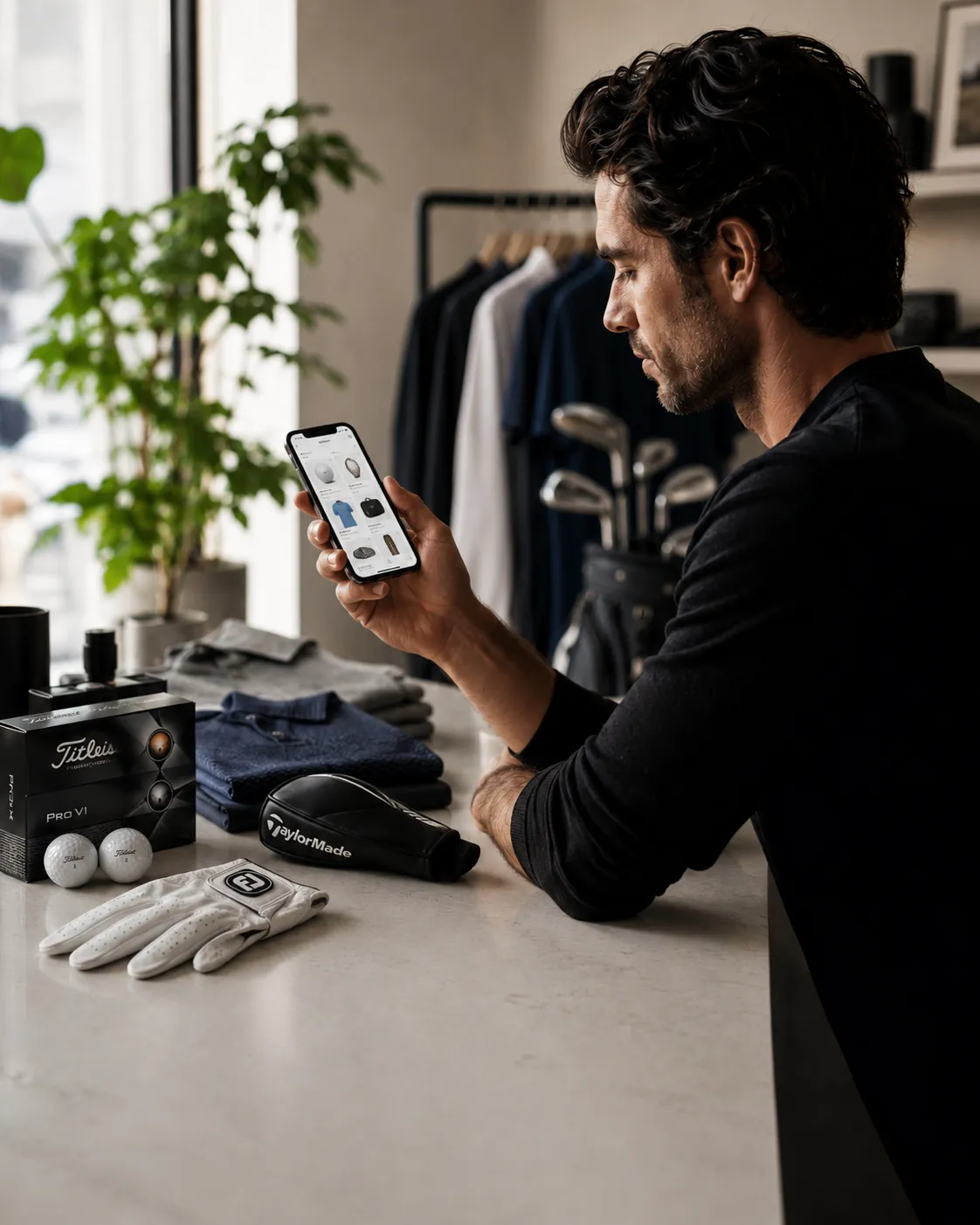 Shopper using the AI Shopping Assistant in a golf shop